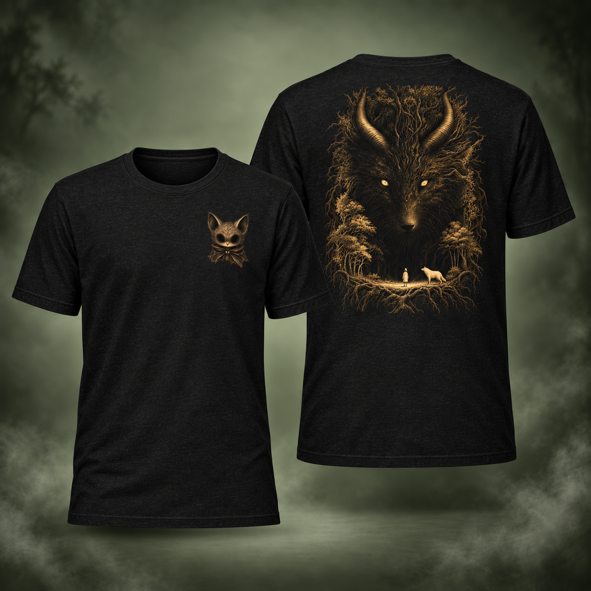 Summon Your Familiar T-Shirt front and back with updated artwork on misty green