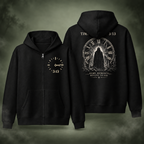 Time Stopped at 3:13 Zip Hoodie front and back with updated artwork on misty green