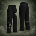 For Those Who Still Hear Wide-Leg Joggers front and back on a misty sage green background