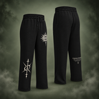 For Those Who Still Hear Wide-Leg Joggers front and back on a misty sage green background