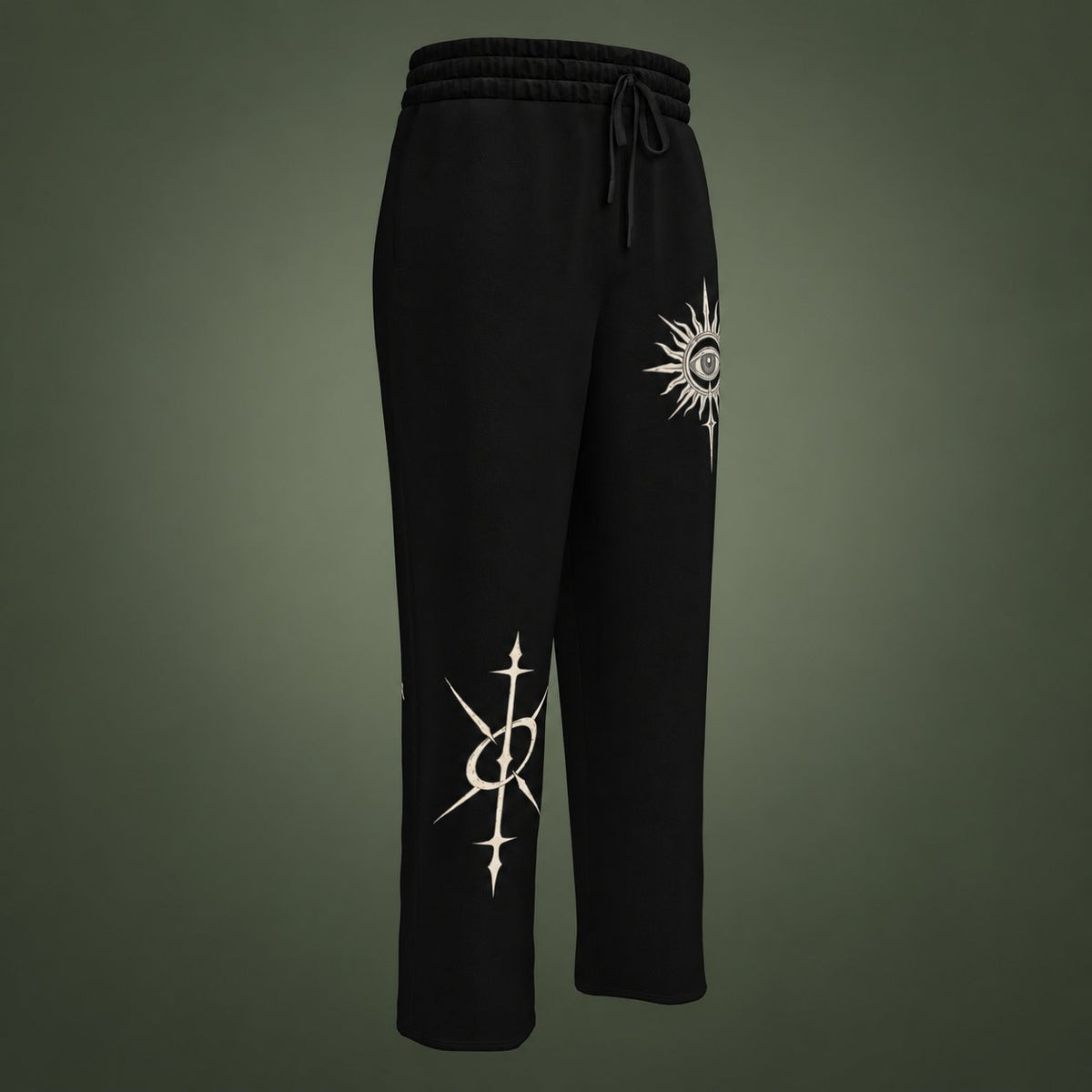For Those Who Still Hear Wide-Leg Joggers on muted green background