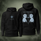 Second Soul Hoodie front and back on a misty sage green background